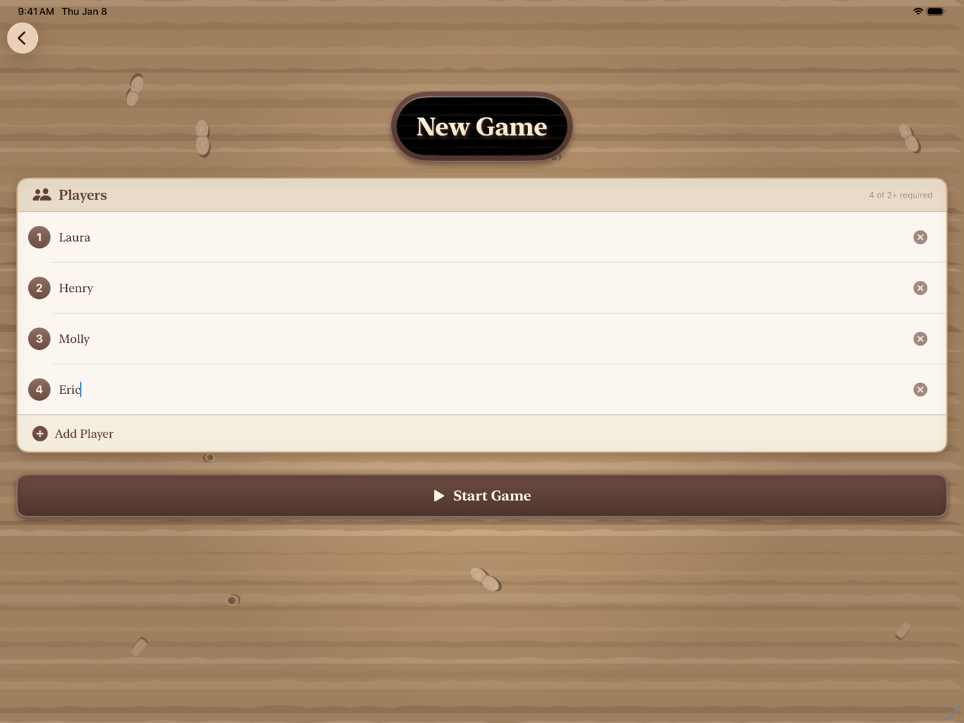 New game setup on iPad
