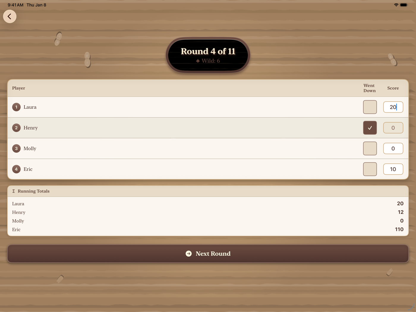 Score tracking on iPad