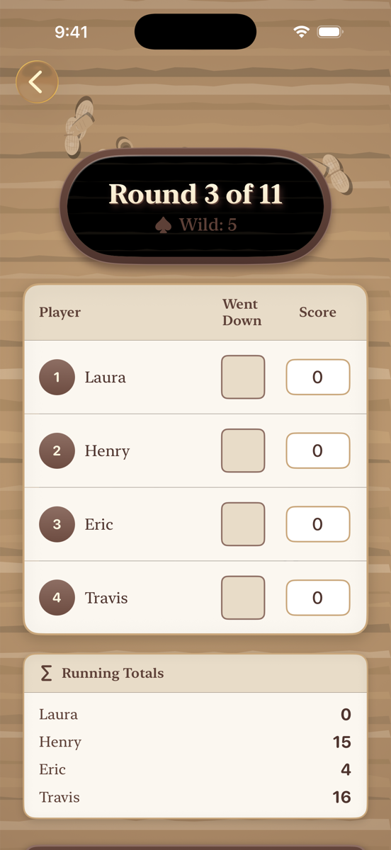 Score tracking with running totals