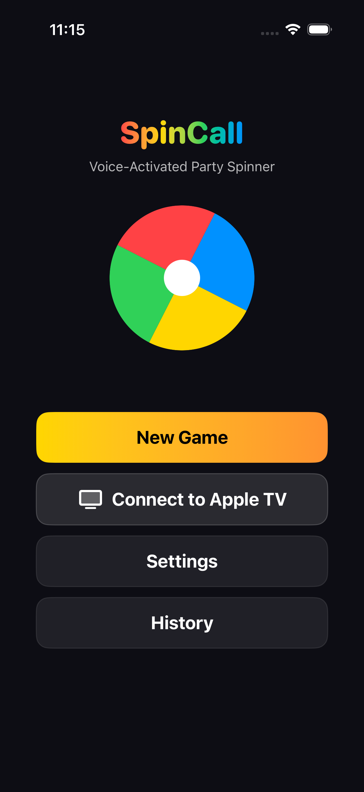 SpinCall on iPhone — SpinCall home screen