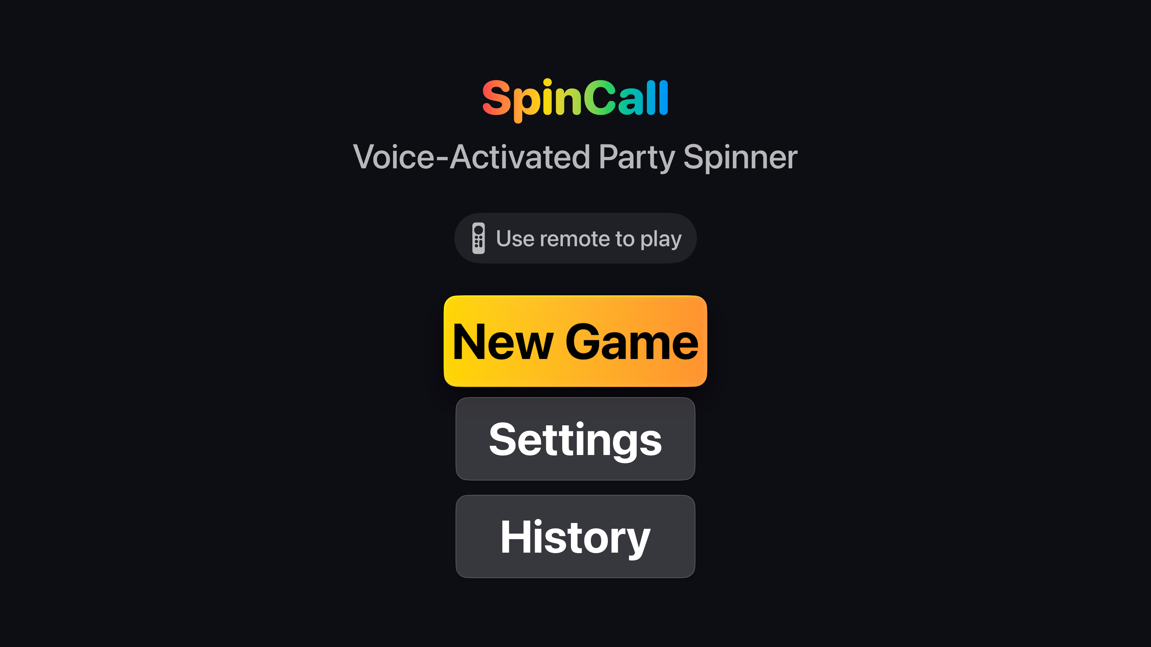 SpinCall home screen on Apple TV