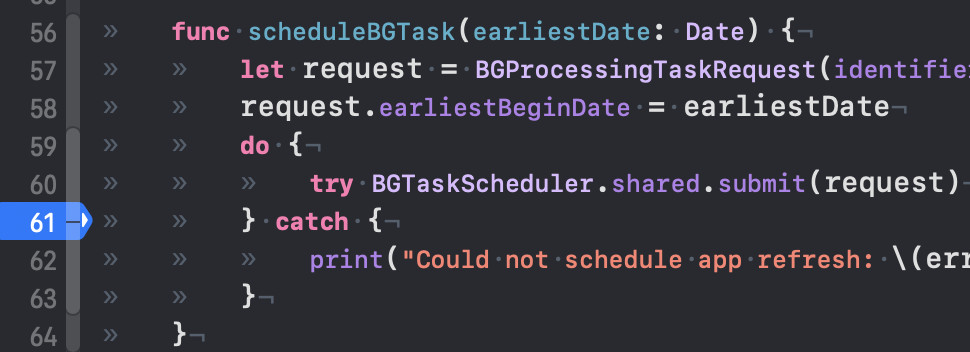 Breakpoint set on submitting a background task to the scheduler